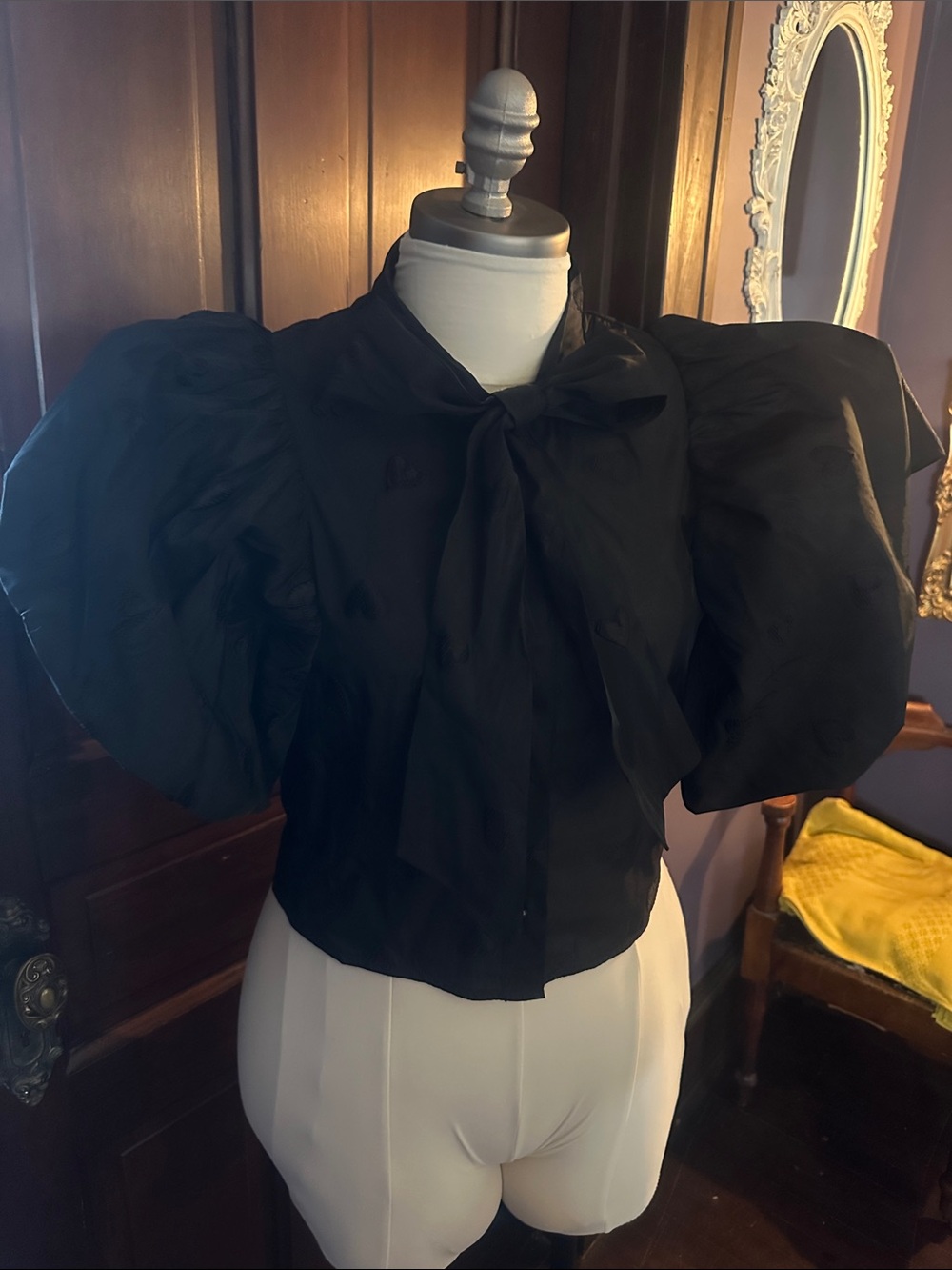 Sister Jane Black Puff-Sleeve Bow Blouse